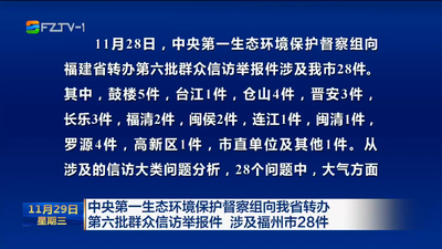 中央第一生态环境保护督察组向我省转办第六批群众信访举报件 涉及福州市28件