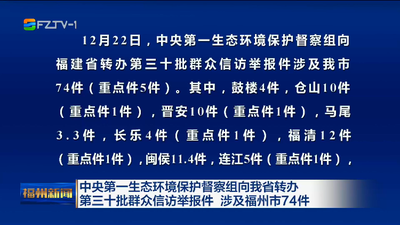 中央第一生态环境保护督察组向我省转办第三十批群众信访举报件 涉及福州市74件