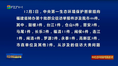 中央第一生态环境保护督察组向我省转办第十批群众信访举报件 涉及福州市46件