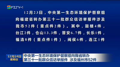 中央第一生态环境保护督察组向我省转办第三十一批群众信访举报件 涉及福州市52件