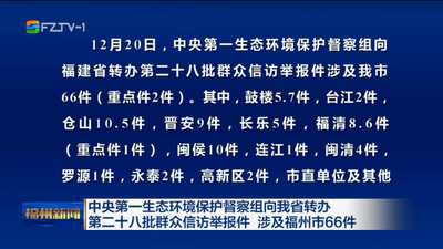 中央第一生态环境保护督察组向我省转办第二十八批群众信访举报件 涉及福州市66件