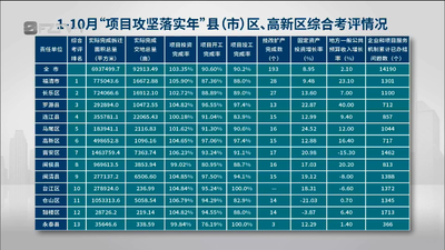 1-10月“项目攻坚落实年”县（市）区、高新区综合考评情况