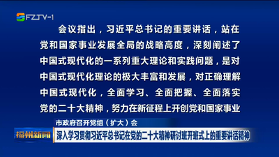 市政府召开党组（扩大）会 深入学习贯彻习近平总书记在党的二十大精神研讨班开班式上的重要讲话精神