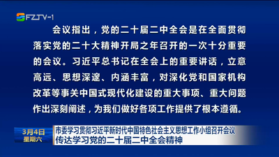 市委学习贯彻习近平新时代中国特色社会主义思想工作小组召开会议 传达学习党的二十届二中全会精神