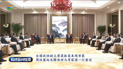 全国政协副主席梁振英来闽考察 周祖翼赵龙滕佳材与考察团一行座谈