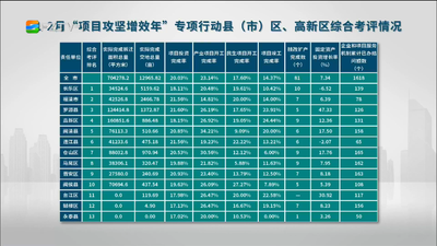 1-2月“项目攻坚增效年”专项行动县（市）区、高新区综合考评情况