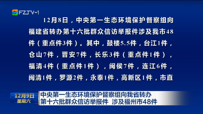 中央第一生态环境保护督察组向我省转办第十六批群众信访举报件 涉及福州市48件