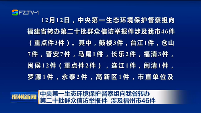 中央第一生态环境保护督察组向我省转办第二十批群众信访举报件 涉及福州市46件