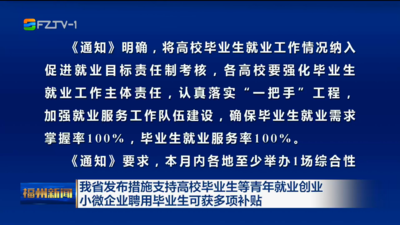 我省发布措施支持高校毕业生等青年就业创业 小微企业聘用毕业生可获多项补贴