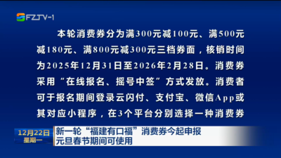 新一轮“福建有口福”消费券今起申报 元旦春节期间可使用