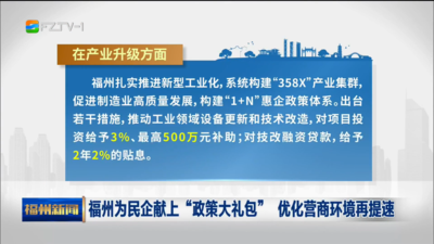 福州为民企献上“政策大礼包” 优化营商环境再提速 