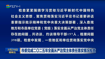 市委完成二〇二五年全面从严治党主体责任落实情况检查