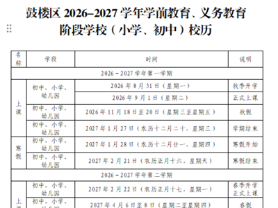 福州鼓楼区公布春秋假放假安排