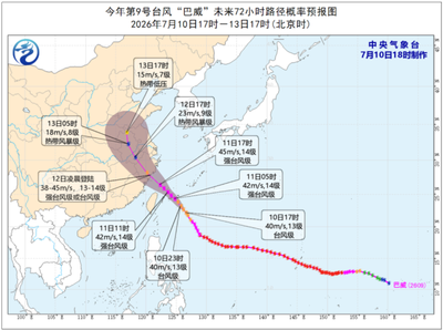 10日夜里到12日 台风“巴威”将给福州带来明显风雨影响
