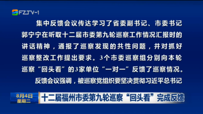 十二届福州市委第九轮巡察“回头看”完成反馈
