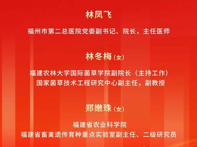 2026年福建省“最美科技工作者”公布 福州市林凤飞入选
